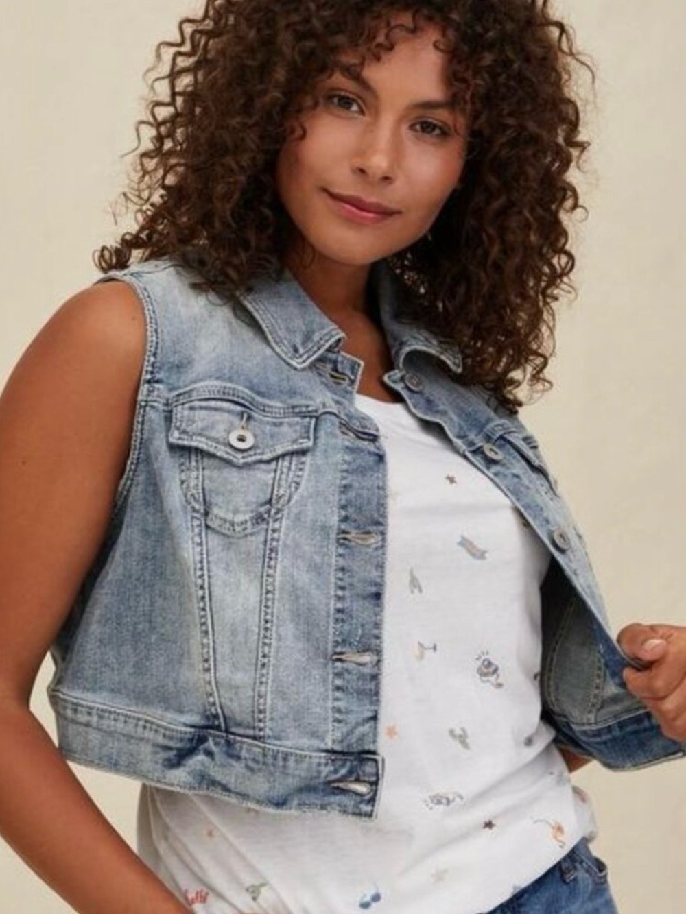 Torrid Faded Blue Sleeveless Denim Vest with Button Front